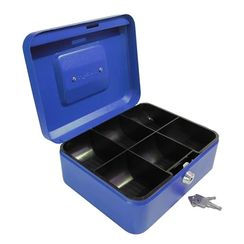 Limited-time offer: Cathedral Products Key Lockable Cash Box with Lift Out 6 Compartment Coin Tray - 8 Inch - Blue from $43.00 to $29.16 (save 32.19%)