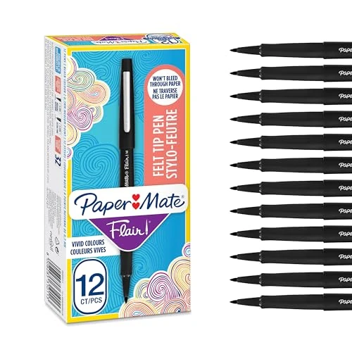 Limited-time offer: Paper Mate Flair Felt Tip Pens | Medium Point (0.7 mm) Writing Pens | Black Pens | For Writing, Drawing & Sketching | 12 Count from 22.20 GBP to 13.77 GBP (save 38%)