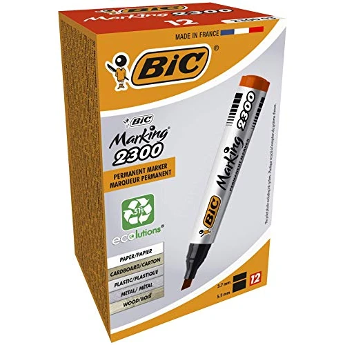 Offre limitée : BIC Marking 2300 ECOlutions Marqueurs Permanents à Pointe Moyenne Biseautée - Rouge, Boîte de 12 de 19.76 € à 19.76 € (0.00% de remise)