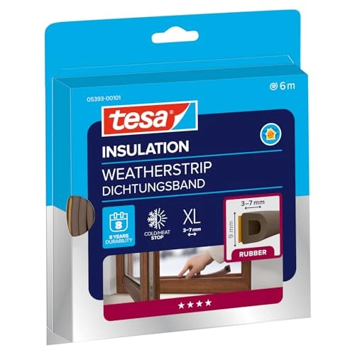 Offre limitée : tesa INSULATION Joint en caoutchouc XL - Joint autocollant pour l'isolation des fentes sur les fenêtres et les portes - Marron - 6 m x 9 mm x 7 mm de 8.36 € à 7.27 € (13% de remise)