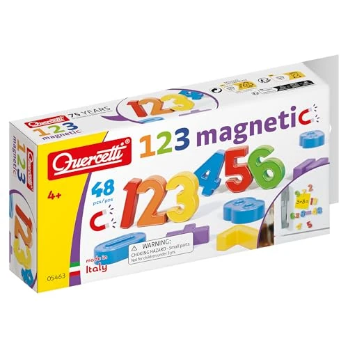 Quercetti 48 Magnetzahlen Refill, Numbers Magnetic Letters, Magnetspiel Zubehör Spielzeug ab 4 Jahre Kinder, Lernspiele, Sensorik Spielzeug, Reisespiele