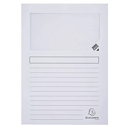 Exacompta 50110E 100 teczek z okienkiem Forever bez plastiku 120 g/m², 100% recyklingu i certyfikat Blue Angel, rozmiar 22 x 31 cm dla A4, kolor biały