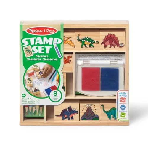 Melissa & Doug Timbri per Bambini - Set Stampi Dinosauri in Legno, Lavoretti Creativi, Inchiostro Lavabile, Regali per Feste, Regalo per Bambini e Bambine, 4+ Anni - Certificati FSC