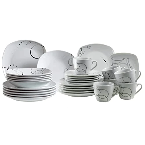 Limited offer: Mäser, Chanson Series, 30 Piece Porcelain Crockery Dinnerware Set, Coffee Cups and Saucers, Dessert Plates, Flat Plates and Deep Plates from 142.95 EUR to 95.30 EUR (save 33%)
