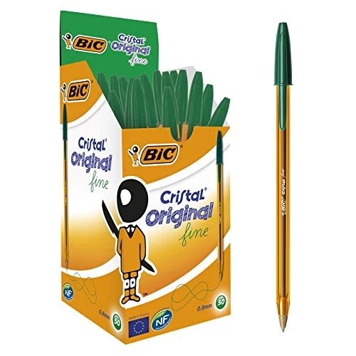 Offre limitée : BIC Cristal Original Stylos-Bille Pointe Fine (0,8 mm) - Écriture Fine et Précise - Vert, Boîte de 50 de 15.00 € à 11.46 € (24% de remise)