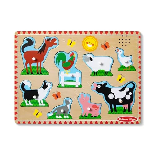 MELISSA & DOUG - Puzzle 2 Años Animales de la Granja con Sonidos, Puzzle de Madera de Fácil Agarre, Rompecabezas Niños, 6074879, Juguetes Montessori, Regalo Niño 2 años +, Juguetes Niños 2 Años +