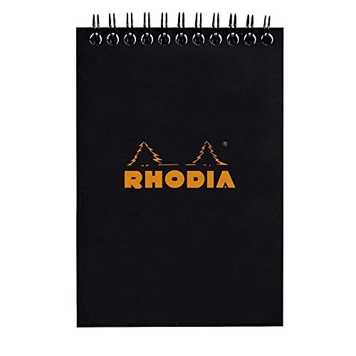 RHODIA 135009C - Notepad Bloc-Notes à Spirale (Reliure Intégrale) Noir - A6 10,5 x 14,8 cm - Petits Carreaux - 80 F Détachables - Papier Clairefontaine 80 g/m² - Couverture en Carte Enduite