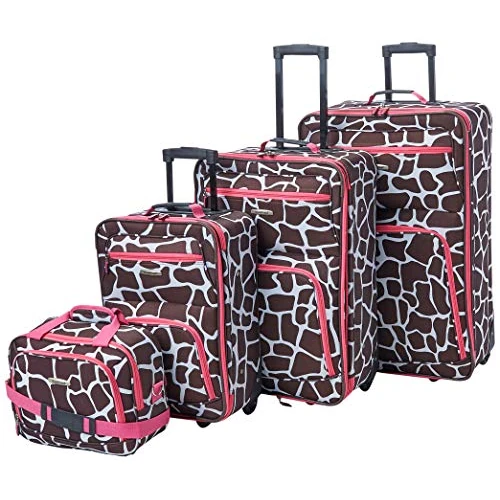 Rockland Fashion Softside aufrechtes Gepäck-Set, Rosa/Giraffenmuster, 4-Piece Set (14/19/24/28), Fashion Softside aufrechtes Gepäck-Set