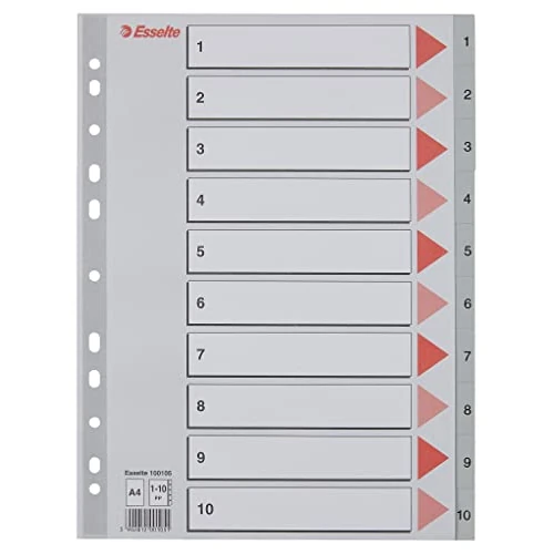 Esselte 100105 A4 1-10 Index, Heavy Duty Plastic, Grey