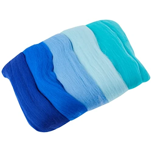 Tijdelijke aanbieding: Rayher Hobby 5365100 Viltwol, merinowol, kamband, fijn, 19 mic, 5 kleuren à 10 g, blauwtinten, 100% schapenwol om te vilten, totaal 50 g, Öko-Tex-certificaat, blauwe tinten van 9.34 EUR naar 9.34 EUR (korting 0%)