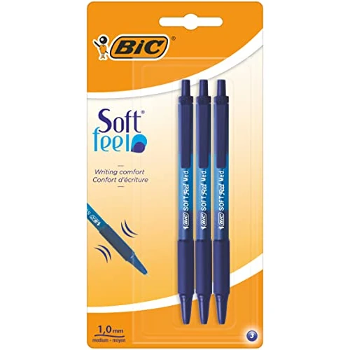 Offerta a tempo: BIC Soft Feel Clic Grip - Confezione da 3 penne, colore: blu - 55% da 6.62 € a 2.96 €