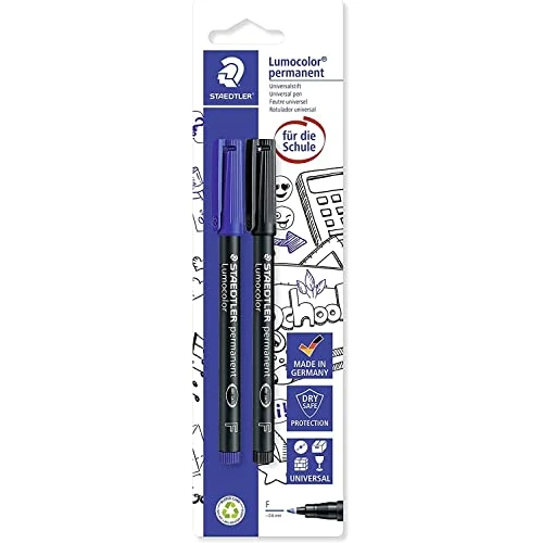 Staedtler 318ASBK2D Lumocolor Permanent F 0,6mm- Pennarelli, colore: Blu/Nero (Confezione da 2)