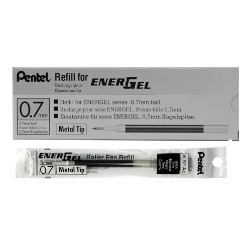 Caja de 12 X Pentel Energel 0.7mm Recambio Punta Metálica LR7 - para Energel XM, BL77/BL57/BL37 - de Tinta Negra