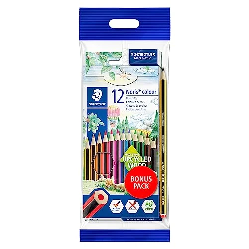 Staedtler Noris Colour - Colori a Matita Cancellabili, Set Matite da Disegno di 12 Pezzi, Matite Colorate per Cancelleria Scuola Ufficio e Cartoleria, Matite Triangolari per Bambini, Colori Assortiti