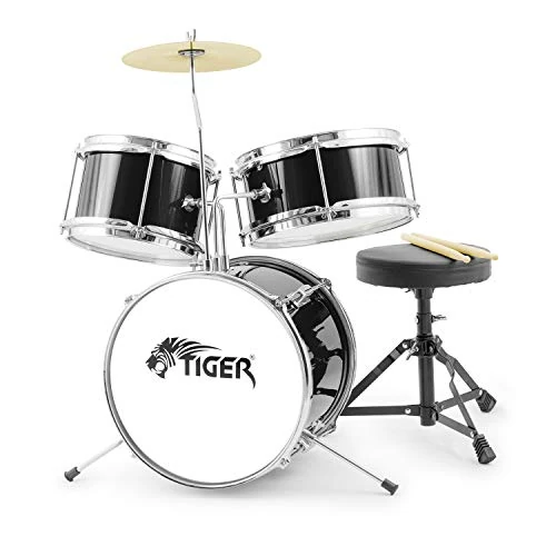 Offerta a tempo: TIGER JDS7-BK Batteria per ragazzi 3 pezzi, con rullante, tom, basso, pedale, piatti e bacchette - colore nero - 15% da 137.99 € a 117.29 €