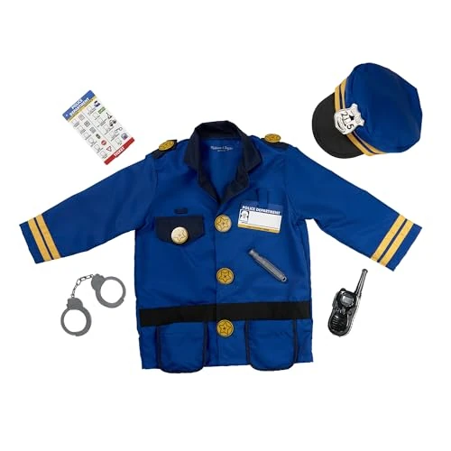 Melissa & Doug Costume da Poliziotto per Bambini - Divisa Gioco con Accessori, Costume Unisex, Gioco di Imitazione, Costumi di Halloween o Carnevale, Regalo per Bambini e Bambine, 3+ Anni