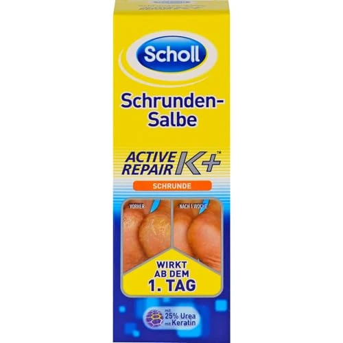 Offerta a tempo: Scholl Unguento per il contorno Active Repair K+ contro i danni alla pelle su talloni ruvidi, secchi e screpolati – con 25% di urea e cheratina – agisce dal primo giorno – 1 crema per i piedi da 60 ml - 35% da 5.35 € a 3.49 €