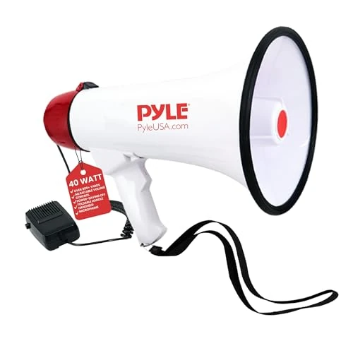 Offerta a tempo: Pyle Megafono 40 Watt, Megafono Portatile con Suono Chiaro e Manico Ergonomico, Multifunzione con Talk, Sirena e Controllo Volume, Microfono Staccabile - 15% da 26.67 € a 22.66 €
