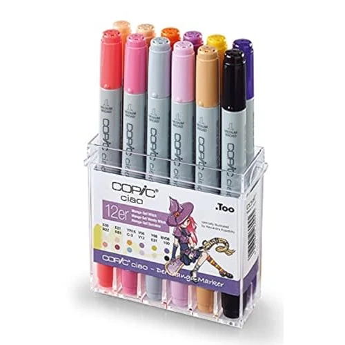 Copic Ciao Marker Set of 12 Manga Set Witch, Allround Layout Markers, in Practical Acrylic Display for Storage and Easy Removal