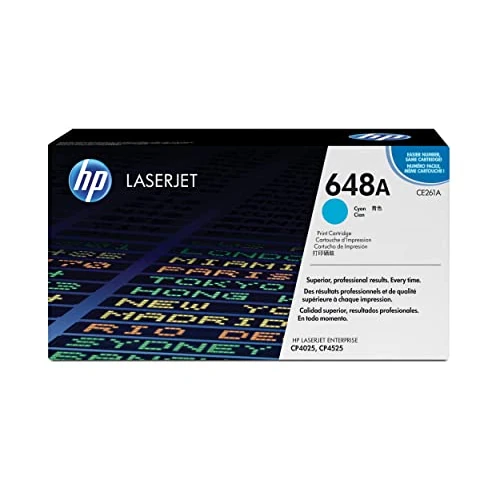 HP 648A CE261A Cian, Cartucho Tóner Original, de 11.000 páginas, para impresoras HP Color LaserJet CP4520, CP4025, CP4525 y CP4020