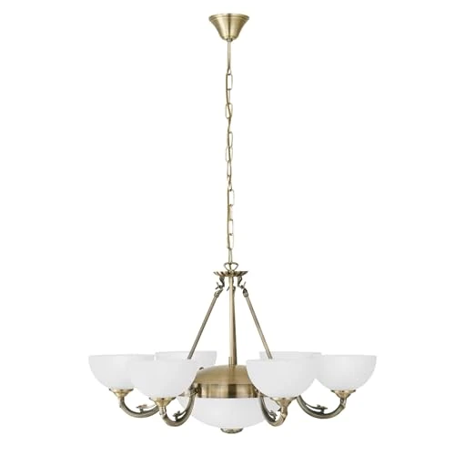 Oferta ograniczona: EGLO Lampa wisząca Savoy, 8-punktowa lampa wisząca w stylu vintage, rustykalna, z oksydowanego odlewu metalowego, satynowanego szkła w kolorze białym, lampa stołowa do jadalni, lampa do salonu z z 1087.28 PLN na 1087.28 PLN (zniżka 0%)