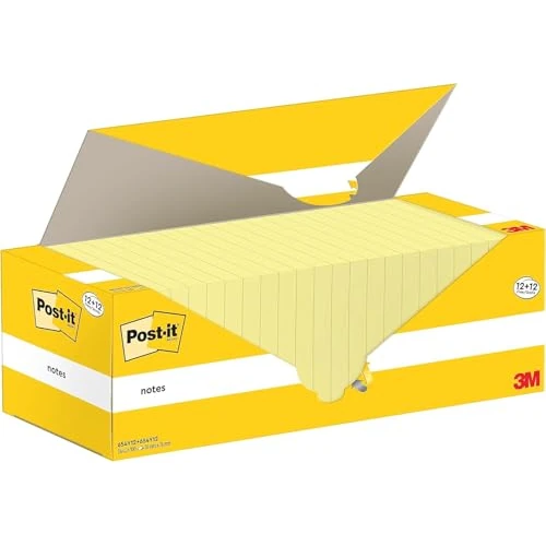 Limited-time offer: Post-it Sticky Notes Canary Yellow, Pack 12 Pads + 12 Free, Total 2400 Sheets, 76 mm x 76 mm - Self-Stick Notes for Note Taking, to Do Lists & Reminders from 20.62 £ to 20.62 £ (save 0.00%)