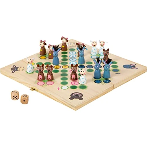 small foot Ludo Brettspiel "Farmtiere" aus Holz, Gesellschaftsspiel mit praktischem Klapp-Spielbrett, ab 4 Jahren, 6257
