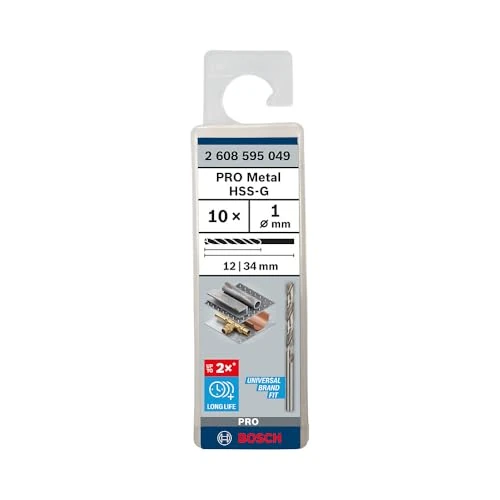Bosch 10x Wiertło kręte o standardowej długości PRO Metal HSS-G (do Metale nieżelazne, Stal, Ø 1,00 mm, Professional Akcesoria Wiertarki/Wkrętarki)