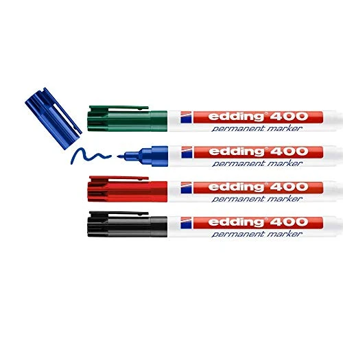 Limited offer: edding 400 permanent marker - zwart, rood, blauw, groen - 10 stiften - fijne ronde punt 1 mm - watervast, sneldrogend - wrijfvast - voor karton, kunststof, hout, metaal, glas from 11.22 EUR to 9.60 EUR (save 14%)