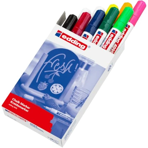 Offerta a tempo: Edding 4095 Marcatore a Gesso Liquido, Multicolore, 10 Pennarelli, Punta a Scalpello 2-3 Mm, Punta Larga per Lavagne, Finestre, Vetri, Specchi, per Una Copertura Opaca - 0.00% da 37.98 € a 37.98 €