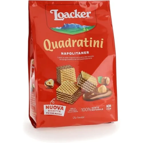 Offerta a tempo: Loacker, Quadratini Napolitaner, Wafer per Colazione, Farciti con 4 Strati di Crema di Nocciole 100% Italiane, Snack Dolci, Pratica Confezione Apri e Chiudi, 1 Confezione da 250 g - 33% da 4.09 € a 2.72 €