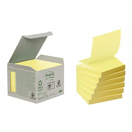 Limited offer: Post-it Recycled Z-Notes, Canary Yellow, Pack of 6 Pads, 100 Sheets per Pad 76 mm x 76 mm, Yellow Color - Self-Stick Notes Made from 100% Recycled Paper from 12.60 EUR to 11.21 EUR (save 11%)