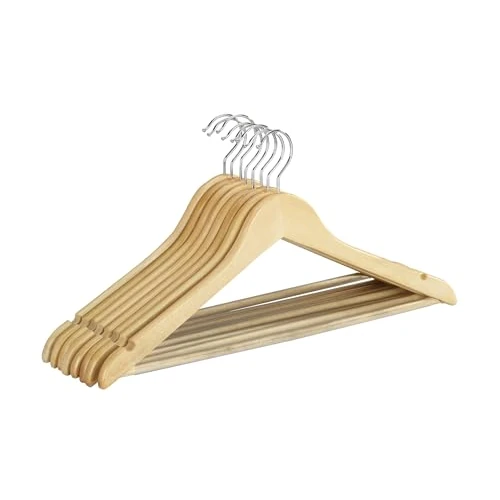 Wenko Percha Pantalones Eco 8 Unidades - Juego de 8 Piezas de Gancho con Barra para Pantalones y Muescas para Faldas, Madera, 45 x 23.5 x 1.2 cm, Marrón