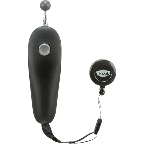 TRIXIE Target Stick avec clicker pour chiens - extensible de 14 à 65 cm - boule agréable au nez - clip ceinture avec cordon nylon extractible et fermeture rapide - diverses couleurs - choix aléatoire - 14 cm - plastique/métal - 2282