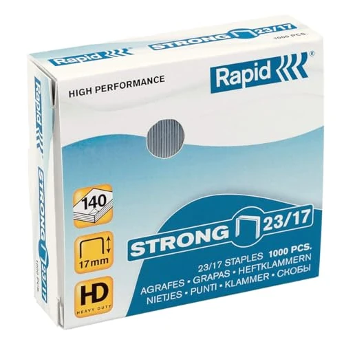 Rapid 23/17mm Strong Staples, For Stapling 110-140 Sheets, Use with Heavy Duty Staplers, Galvanised Wire, Box of 1000, 24870300
