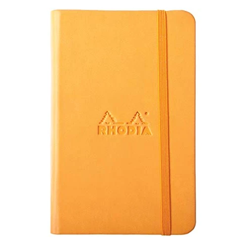 RHODIA 118068C - Taccuino rigido Webnotebook Orange - A6 - a righe - 192 pag. - Carta Clairefontaine Avorio 90g/m² - segnalibro, chiusura con elastico - COPERTINA Simil Cuoio