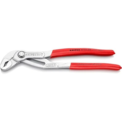 Begrenztes Angebot: KNIPEX Cobra Hightech-Wasserpumpenzange verchromt mit rutschhemmendem Kunststoff überzogen 250 mm, 87 03 250 von 26.98 EUR auf 26.98 EUR (Rabatt 0%)
