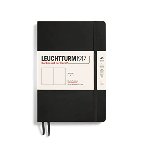 LEUCHTTURM1917 318651 Taccuini Medium A5, Copertina morbida, 123 pagine numerate, Nero, Bianco