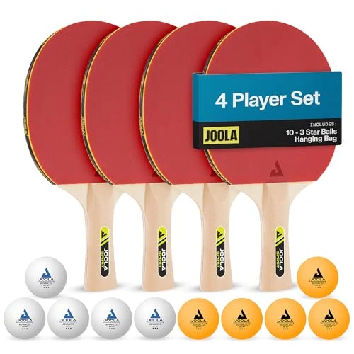 JOOLA Set de Ping-Pong Familiar con 4 Raquetas, Pelotas de Ping-Pong y Bolsa de Transporte