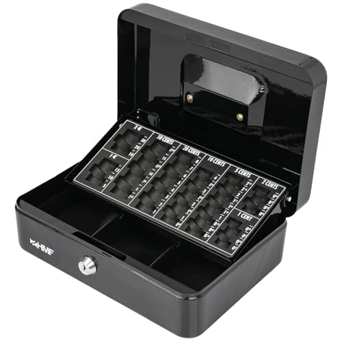 Oferta limitada: HMF Caja de caudales con Ilave, caja con bandeja para contar monedas en euros, 3 compartimentos para billetes | 25 x 18 x 9 cm | negro de 22.30 € a 22.30 € (ahorro 0.00%)