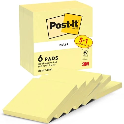 Zeitlich begrenztes Angebot: Post-it Kanariengelb, Vorteilspackung, Packung mit 5 Blöcken + 1 Gratisblock, 100 Blatt pro Block, 76 mm x 76 mm, Farbe: Gelb - Selbstklebende Notizzettel für Notizen, To-Do-Listen und Erinnerungen von 12.47 € auf 12.47 € (0.0