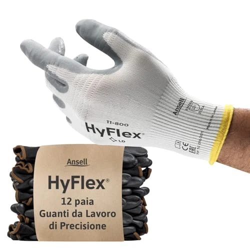 Limited-time offer: Ansell HyFlex 11-800 Professional Work Gloves, Abrasion Resistant Nitrile Coating with Firm Grip, Multipurpose Protection Gloves, Mechanical and Industrial Safety, White, Size M (12 Pairs) from 36.30 £ to 28.69 £ (save 21%)
