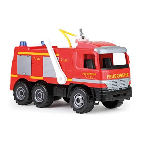 Lena 02058 - Starke Riesen Mercedes Benz Actros brandweerwagen, Giga Trucks brandweerauto ca. 65 cm, blusvoertuig met 3 assen, 1,5 l tank en waterkanonnen tot 8 meter, voor kinderen vanaf 3 jaar, rood