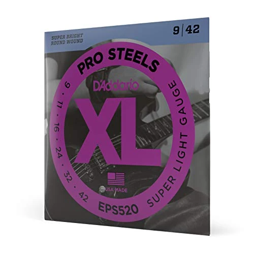 Oferta limitada: D'Addario Cuerdas de Guitarra - ProSteels Cuerdas de Guitarra Eléctrica - Round Wound - Brighter, Crunchier, Increased Sustain - EPS520 - Super Light, 9-42 de 11.59 € a 9.20 € (ahorro 21%)