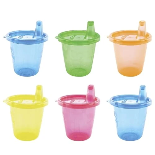 Nuby ID91121 - Polipropilene (PP), Bicchieri Wash or Toss da 210 ml, Set da 6 pezzi, Colori assortiti