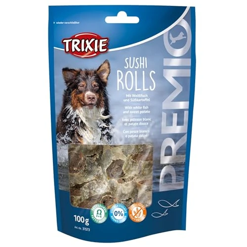 TRIXIE Snack PREMIO Sushi Rolls, 100 g, 90% Pescado Blanco, Perro