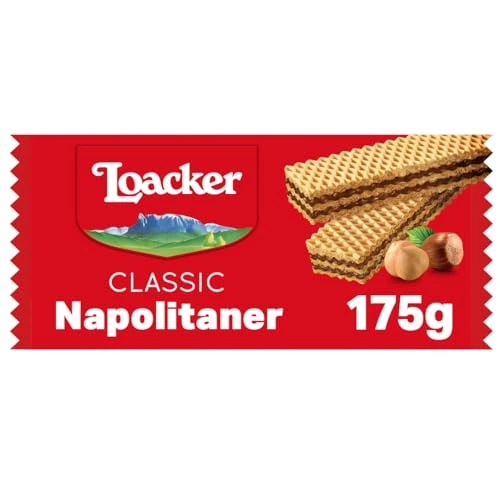 Loacker, Classic Napolitaner, Fragranti Wafer con 3 Strati di Cialde Farcite con Crema alle Nocciole 100% Italiane, Ideali per Merenda e Snack, 1 Confezione da 175g