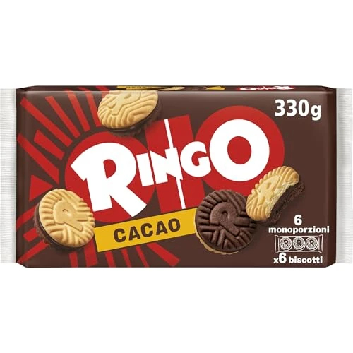 Pavesi Ringo Biscotti Farciti con Crema al Gusto Cacao per Colazione o Gustoso Snack, Senza Olio di Palma, Formato Famiglia - Confezione da 330 g