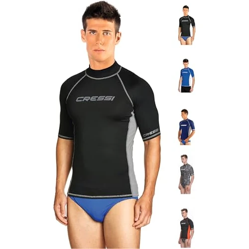 Cressi Rash Guard Man, Maglia Protettiva con Maniche Corte in Speciale Tessuto Elastico, Protezione Solare UV (UPF) 50+ Uomo, Nero/Grigio, S/2 (48)