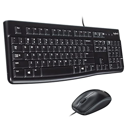 Logitech MK120 przewodowa mysz komputerowa, mysz optyczna, złącze USB, PC/laptop, szwajcarski układ QWERTZ - czarna